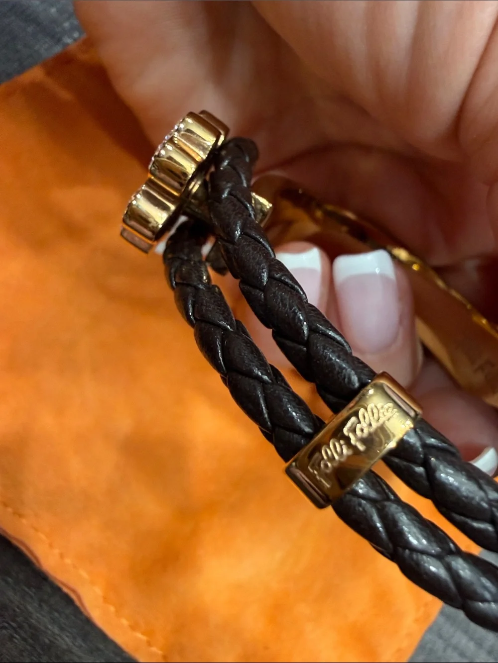 Brown Braided Leather Bracelet with Gold Four-Leaf Clover Charm